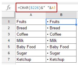 Hướng dẫn cách chèn dấu đầu dòng trong Google Sheets